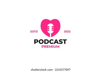 Flat mic podcast with love icon logo design vector illustration