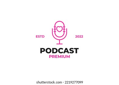 Flat mic podcast with love icon logo design vector illustration