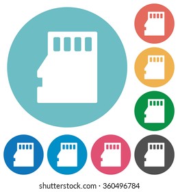 Flat micro SD card icon set on round color background.