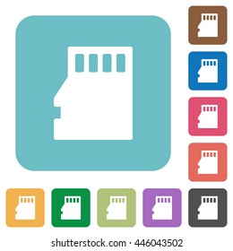 Flat micro SD memory card icons on rounded square color backgrounds.