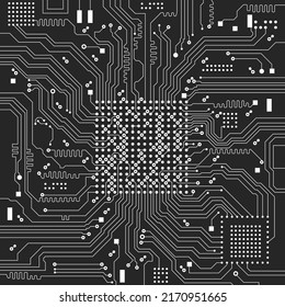 Flat microelectronics circuit board vector illustration with editable stroke. The abstract texture of modern digital technology, computer, motherboard, or high-tech technology