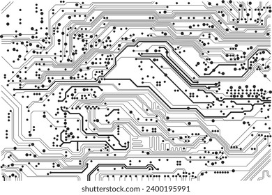 Ilustración vectorial de placa de circuito de microelectrónica plana con trazo editable. La textura geométrica abstracta de la tecnología digital moderna, la computadora, la motherboard o la tecnología de alta tecnología 