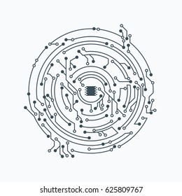 Flat Microelectronics Circuit Circle. Circle Shape Circuit