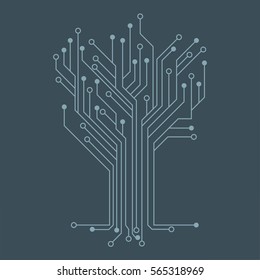 Flat Microelectronics Circuits. Blue circuit board vector background.