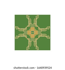 Flat Microelectronics Circuits. Circuit board vector, green background.