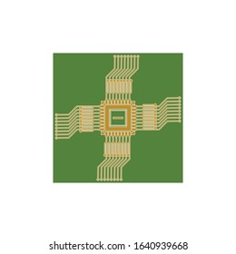 Flat Microelectronics Circuits. Circuit board vector, green background.