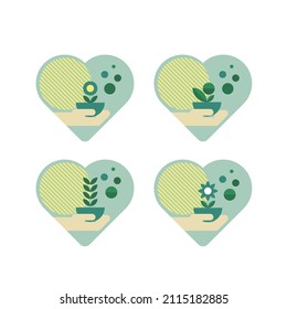 Símbolo del logotipo del conjunto de corazón microverde plano para el diseño conceptual. Ilustración de vector de negocio. Comida saludable. Verdes veganos orgánicos saludables modernos.