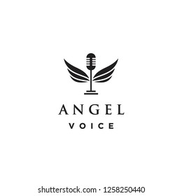 flat microphone stand with wings for angel voice logo icon vector inspiration