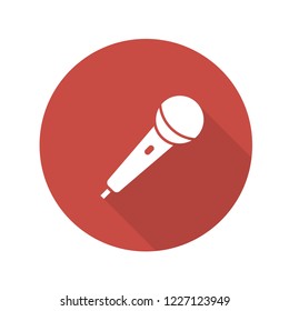 Flat Microphone web icon on red button with drop shadow