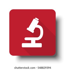 Flat Microscope web icon on red button with drop shadow
