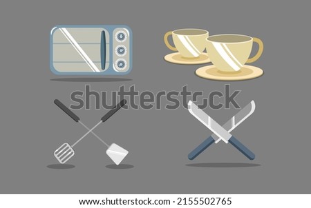 flat microwave cups spatula and knife in kitchen stuff set collection