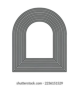 Arco plano de mediados de siglo para el diseño de pancartas. Ilustración vectorial minimalista. Fondo paisajístico. Ilustración vectorial aislada. Estilo boho. Afiche de moda. Resumen de fondo decorativo geométrico.