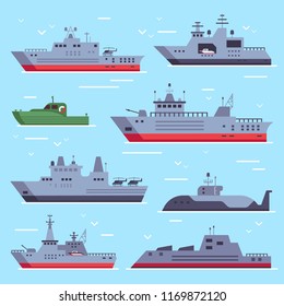 Flat Military Boats Navy Battle Ships Stock Vector (Royalty Free ...