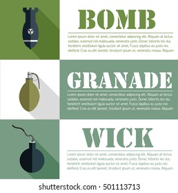 flat military explosive weapons set design concept. Vector illustration infographic