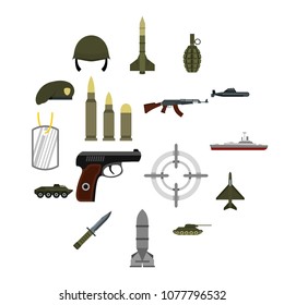 Flat military icons set. Universal military icons to use for web and mobile UI, set of basic military elements isolated vector illustration