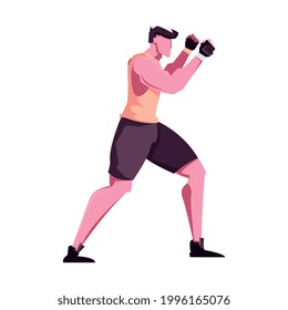 Flat military training icon with man doing boxing exercises vector illustration