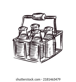 cesta de botella de leche plana sobre blanco