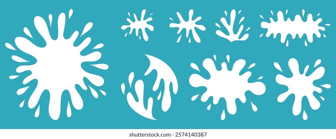 flat milk splash and blot doodle isolated elements set. Isolated vector white milk shapes for product design, advertising. Vector illustration