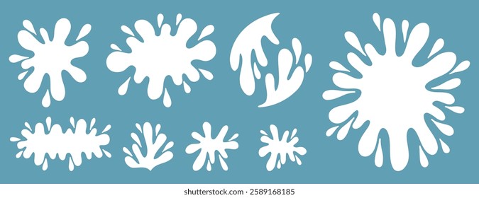 flat milk splash and blot doodle isolated elements set. Isolated vector white milk shapes for product design, advertising. Vector illustration