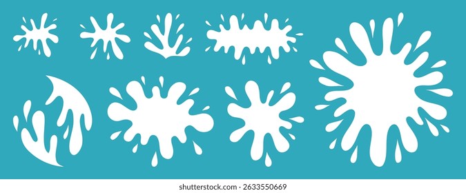 flat milk splash and blot doodle isolated elements set. Isolated vector white milk shapes for product design, advertising. Vector illustration