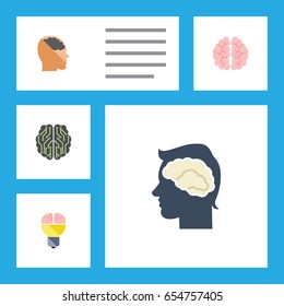 Flat Mind Set Of Mind, Brainstorming, Brain And Other Vector Objects. Also Includes Brain, Mentality, Inspiration Elements.