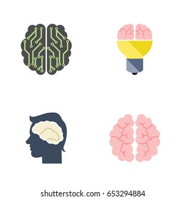 Flat Mind Set Of Brainstorming, Idea, Mind And Other Vector Objects. Also Includes Brainstorming, Bulb, Idea Elements.