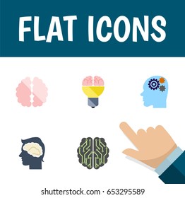 Flat Mind Set Of Imagination, Idea, Brainstorming And Other Vector Objects. Also Includes Brain, Gear, Inspiration Elements.