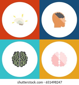 Flat Mind Set Of Imagination, Intellect, Thinking And Other Vector Objects. Also Includes Brain, Human, Thinking Elements.