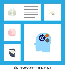 Flat Mind Set Of Intellect, Brainstorming, Invention And Other Vector Objects. Also Includes Thinking, Gear, Intellect Elements.