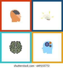 Flat Mind Set Of Intellect, Invention, Thinking And Other Vector Objects. Also Includes Brainstorming, Brain, Intellect Elements.