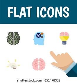 Flat Mind Set Of Intellect, Invention, Brain And Other Vector Objects. Also Includes Thinking, Mind, Intellect Elements.