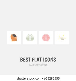 Flat Mind Set Of Intellect, Mentality, Thinking And Other Vector Objects. Also Includes Intellect, Human, Brain Elements.