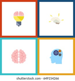 Flat Mind Set Of Invention, Intellect, Mind And Other Vector Objects. Also Includes Thinking, Human, Mind Elements.