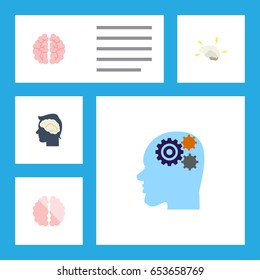 Flat Mind Set Of Invention, Mind, Intellect And Other Vector Objects. Also Includes Gear, Human, Imagination Elements.