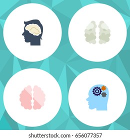 Flat Mind Set Of Mentality, Brainstorming, Imagination And Other Vector Objects. Also Includes Human, Thinking, Brain Elements.
