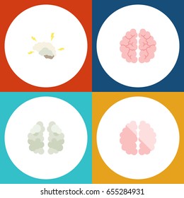 Flat Mind Set Of Mentality, Mind, Imagination And Other Vector Objects. Also Includes Brain, Mind, Brainstorming Elements.