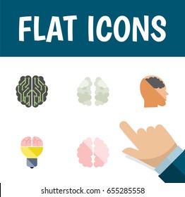 Flat Mind Set Of Thinking, Imagination, Mentality And Other Vector Objects. Also Includes Mentality, Thinking, Mind Elements.