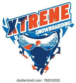 Flat minialistic vector emblem with Snowboarder face in goggles with reflection. Extreme badge or sport logo
