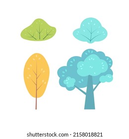 Flat minimal bush, shrub, tree. Collection, various green bushes. Environmental colorful isolated vegetation