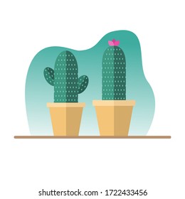 Flache minimale cactus cacti fllower indoor plant Vektorsymbol-Set