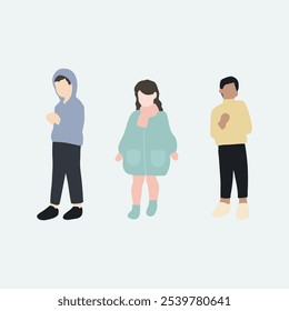 flat minimal children male and female vector illustration in winter clothing concept isolated set collection. For architecture rendering, graphic design, info graphic, media