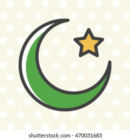 Flat Minimal Colored Islamic Crescent Moon Icon. Isolated Vector Elements.