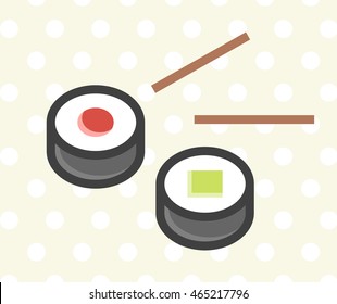 Flat Minimal Colored Sushi Icon. Isolated Vector Elements.