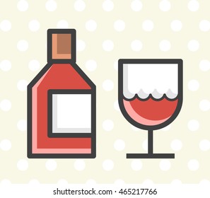 Flat Minimal Colored Wine Icon. Isolated Vector Elements.