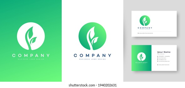 Flat Minimal and colorful Agriculture nature Leaf Logo With Premium Business Card Design Vector Template for Your Company Business