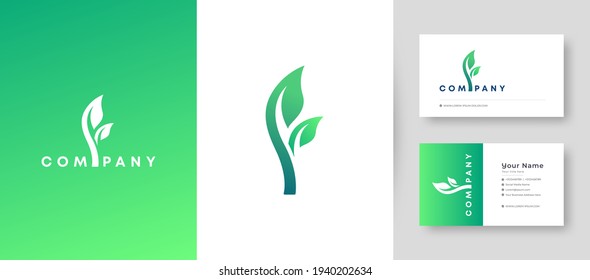 Flat Minimal and colorful Agriculture nature Leaf Logo With Premium Business Card Design Vector Template for Your Company Business