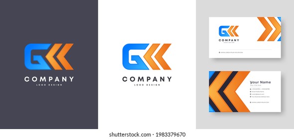 Flat minimal Colorful Initial GK KG Logo With Premium Corporate Stylish Business Card Design Vector Template for Your Company Business