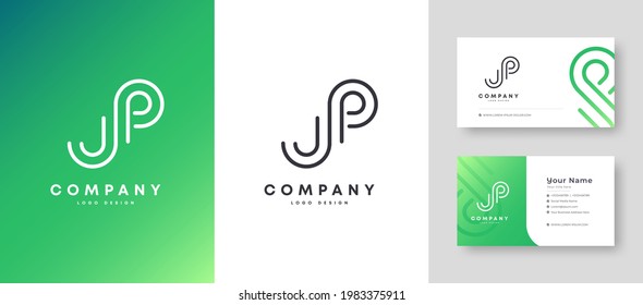 Logotipo inicial JP PJ con color mínimo y con una plantilla de vectores de diseño de tarjetas de visita de primera calidad para su empresa