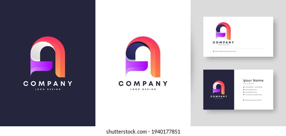 Flat Minimal and colorful Initial A Letter Logo With Premium Business Card Design Vector Template for Your Company Business