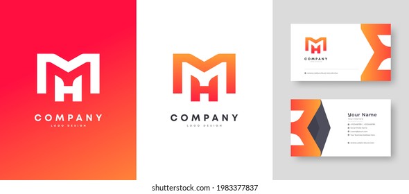 Flat minimal Colorful Initial MH HM Home Property Logo With Premium Corporate Stylish Business Card Design Vector Template for Your Company Business